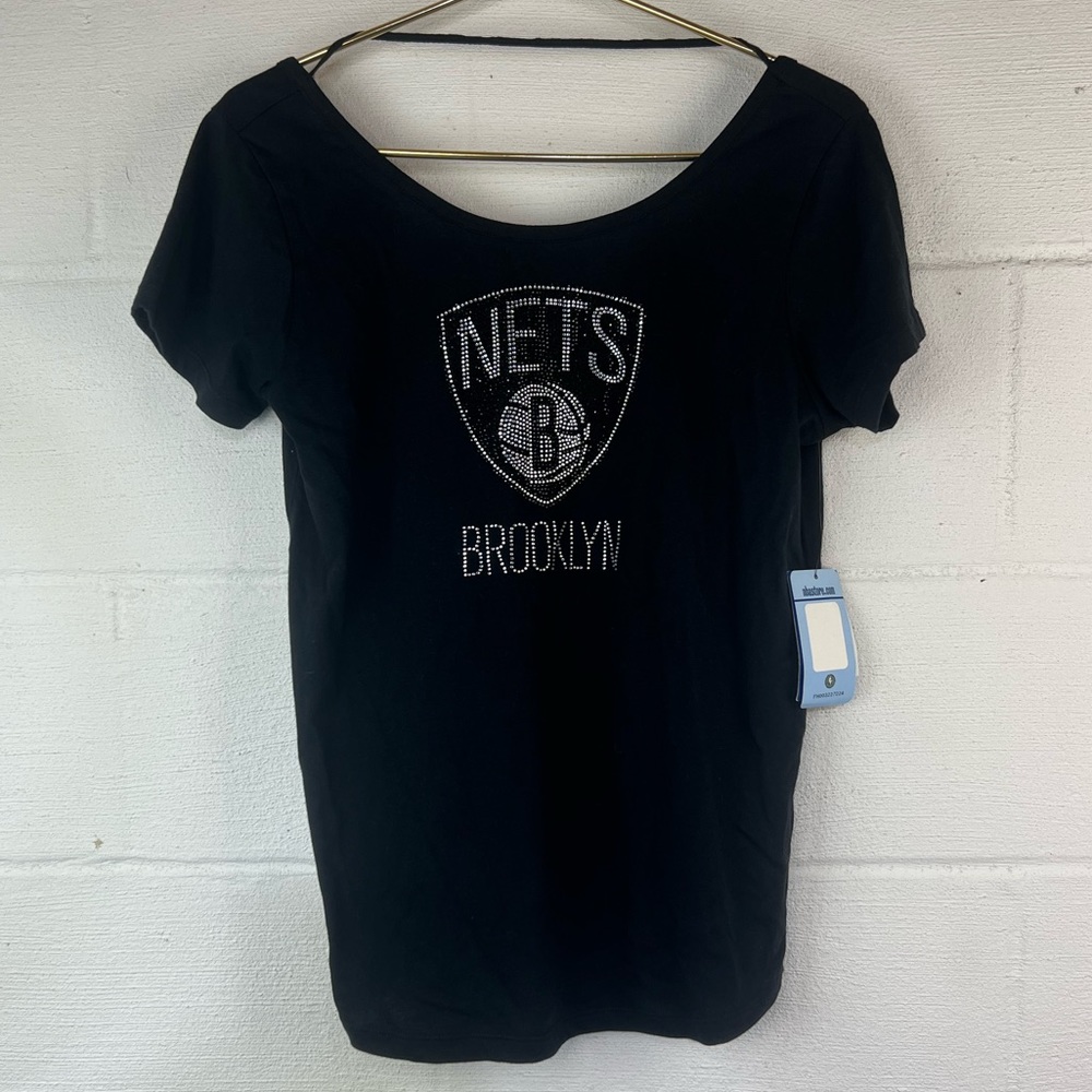 G-III 4her by Carl Banks Brooklyn Nets Rhinestone Shirt, Small